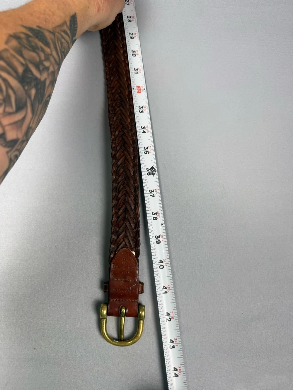 Calvin Klein Braided Brown Leather Belt Size 34 Brass Buckle